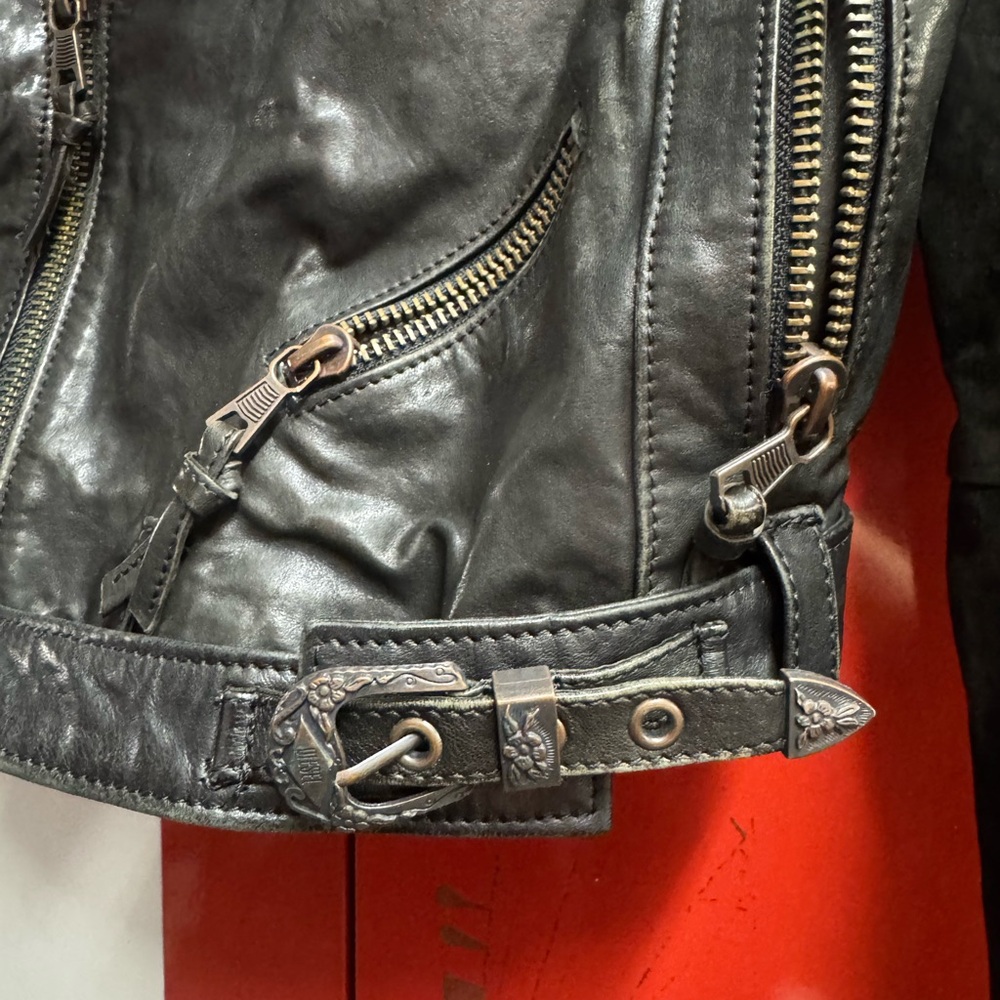 Diesel Distressed Black Leather Jacket for Women - Picture 3 of 7